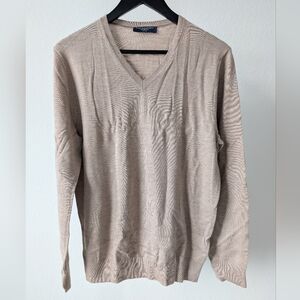 Men's Tan Charles Thyritt Merino V-Neck Sweater